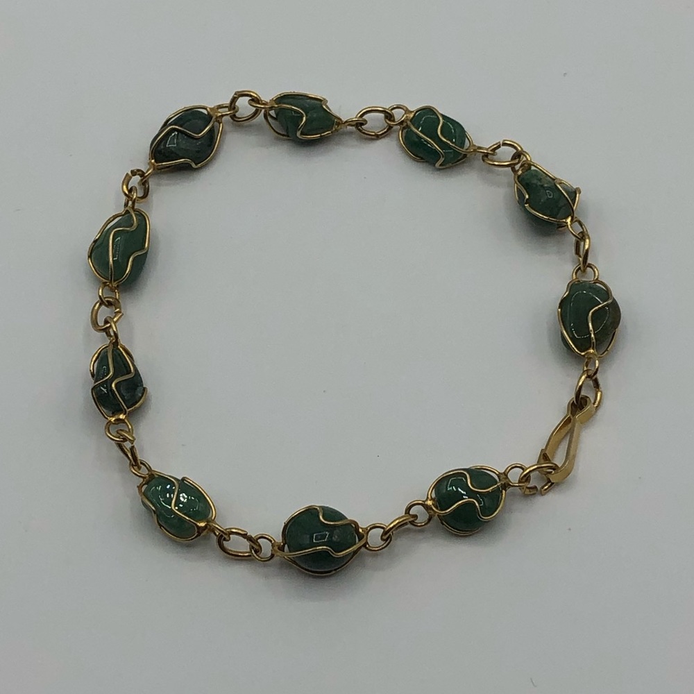 Vintage Wire Cage Bracelet Green Aventurine Gold - Picture 2 of 8